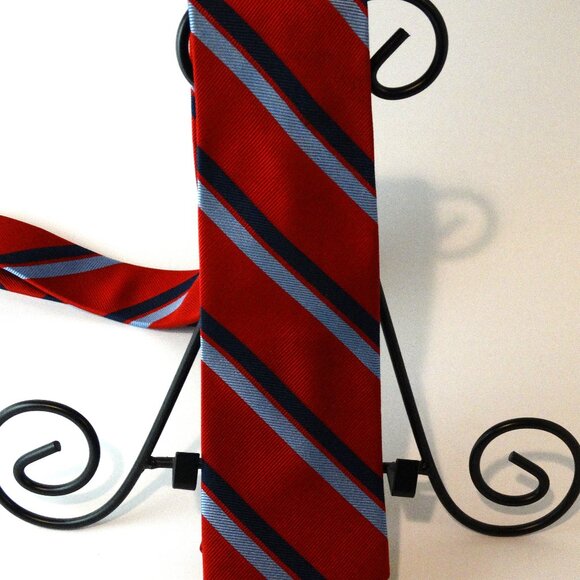 Jos.A Bank 100% Repp Silk Red Blues Striped Corporate Tie 60 x 3.5 - Picture 1 of 5